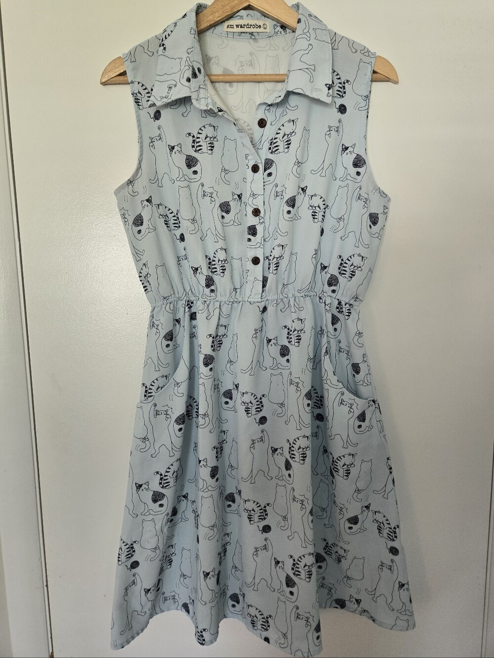 SM Wardrobe Blue Cat Print Sleeveless Dress Size L